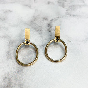 9ct Yellow Gold and Black Diamond Asymmetric Earrings