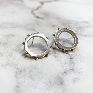 Sterling Silver and 18ct Yellow Gold Octagon Earrings