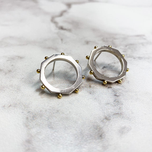 Sterling Silver and 18ct Yellow Gold Octagon Earrings