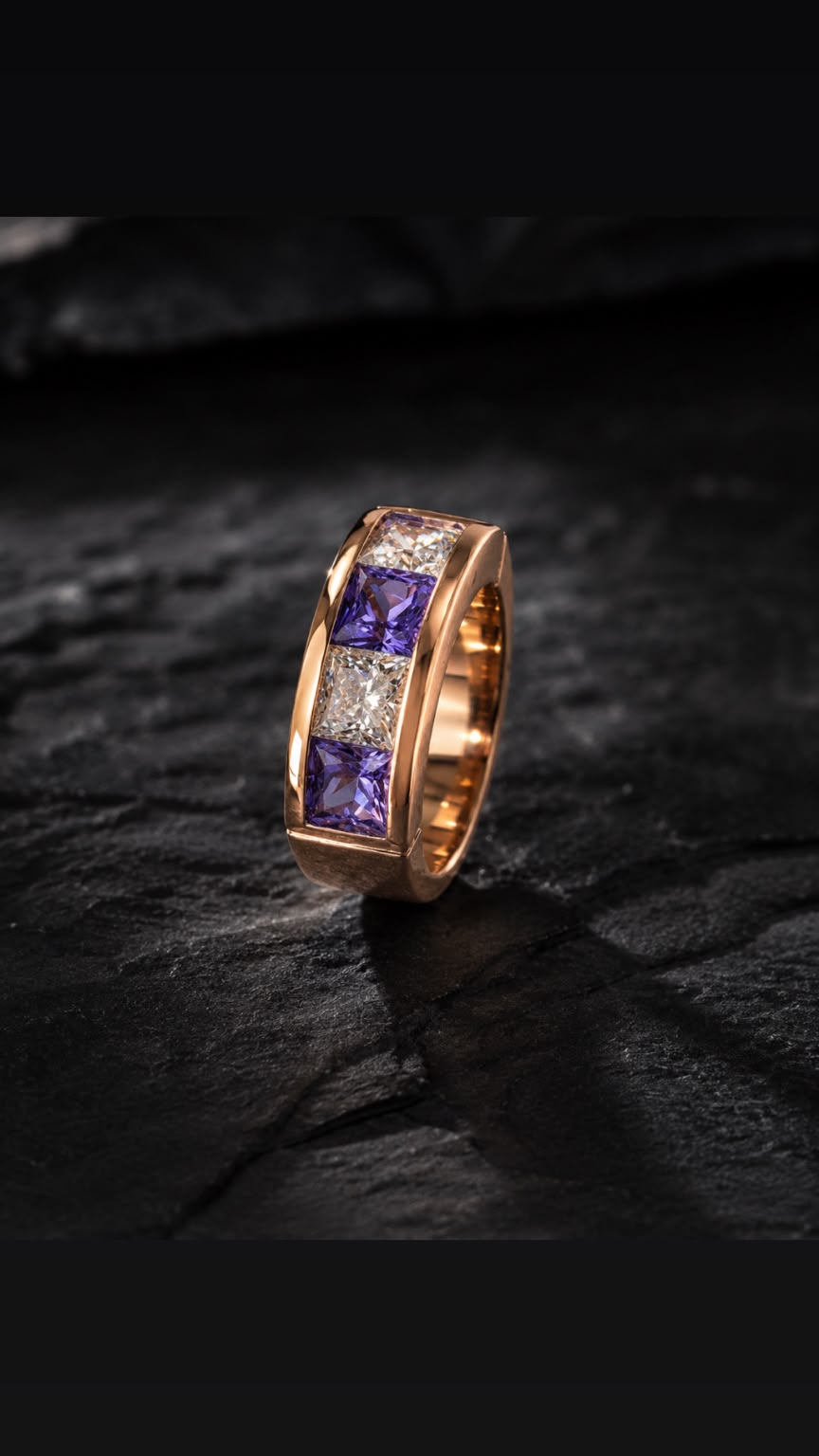 Bespoke rose gold gemstone and diamond band