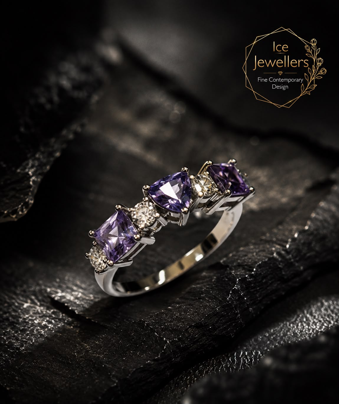 Bespoke yellow gold diamond trilogy ring