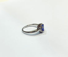 Load image into Gallery viewer, 18ct White Gold Trilliant Tanzanite Halo Ring
