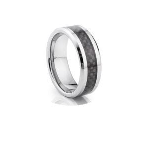 Polished Tungsten Carbide Ring with Black Carbon Fibre Inlay