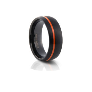 Matte Black Plated Tungsten Carbide Ring with Orange Resin Inlay