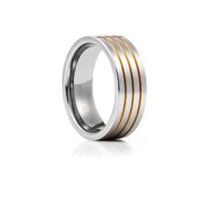 Polished Tungsten Carbide Ring with Gold Plated Inlay