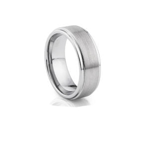 Brushed Silver Finish Tungsten Carbide Ring with Polished Sides