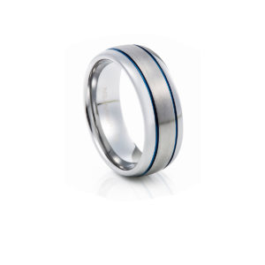 Matte and Polished Silver Finish Tungsten Carbide Ring with Blue Inlay