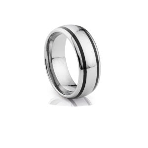 Polished Silver Finish Tungsten Carbide Ring with Black Resin Inlay