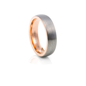 Slim Brushed Silver Finish Tungsten Carbide Ring with Rose Gold Plating