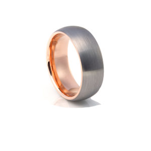 Brushed Silver Finish Tungsten Carbide Ring with Rose Gold Plating