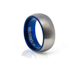 Brushed Silver Finish Tungsten Carbide Ring with Blue Plating