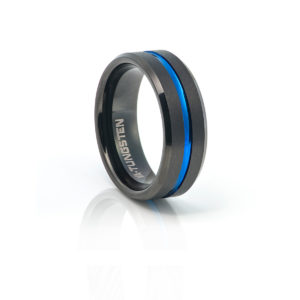 Matte Black Plated Tungsten Carbide Ring With Blue Plated Inlay