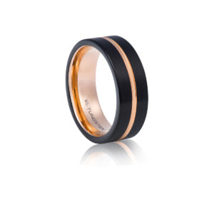 Matte Black Plated Tungsten Carbide Ring with Rose Gold Plated Inner and Inlay