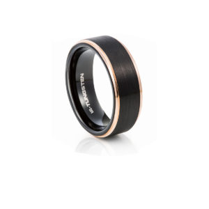 Matte Black Plated Tungsten Carbide Ring with Rose Gold Edges